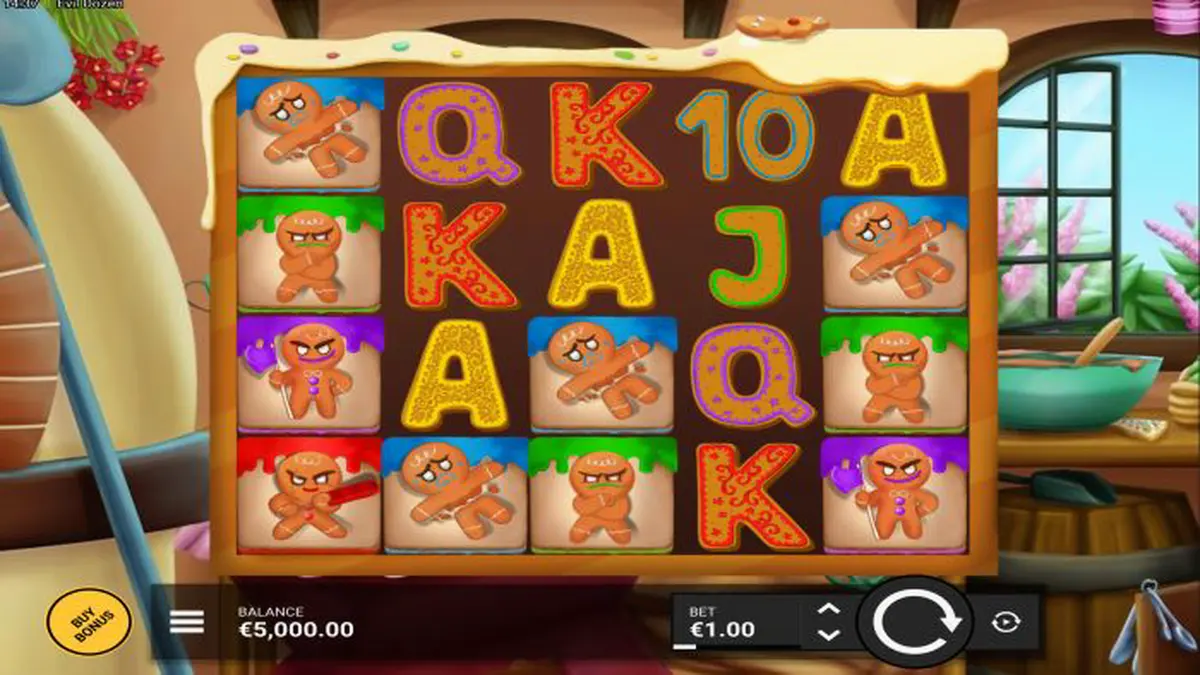 Cenário temático e misterioso do slot Evil Dozen com elementos de casas de gengibre